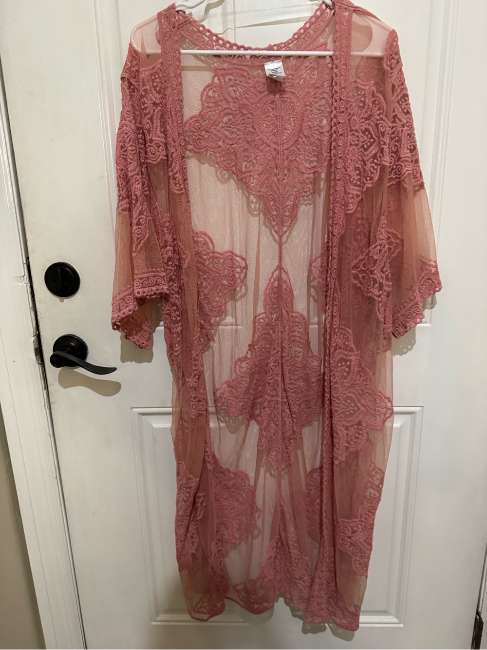 Time and Tru Rose Dusty Lace Sheer Kimono Swim Coverup
